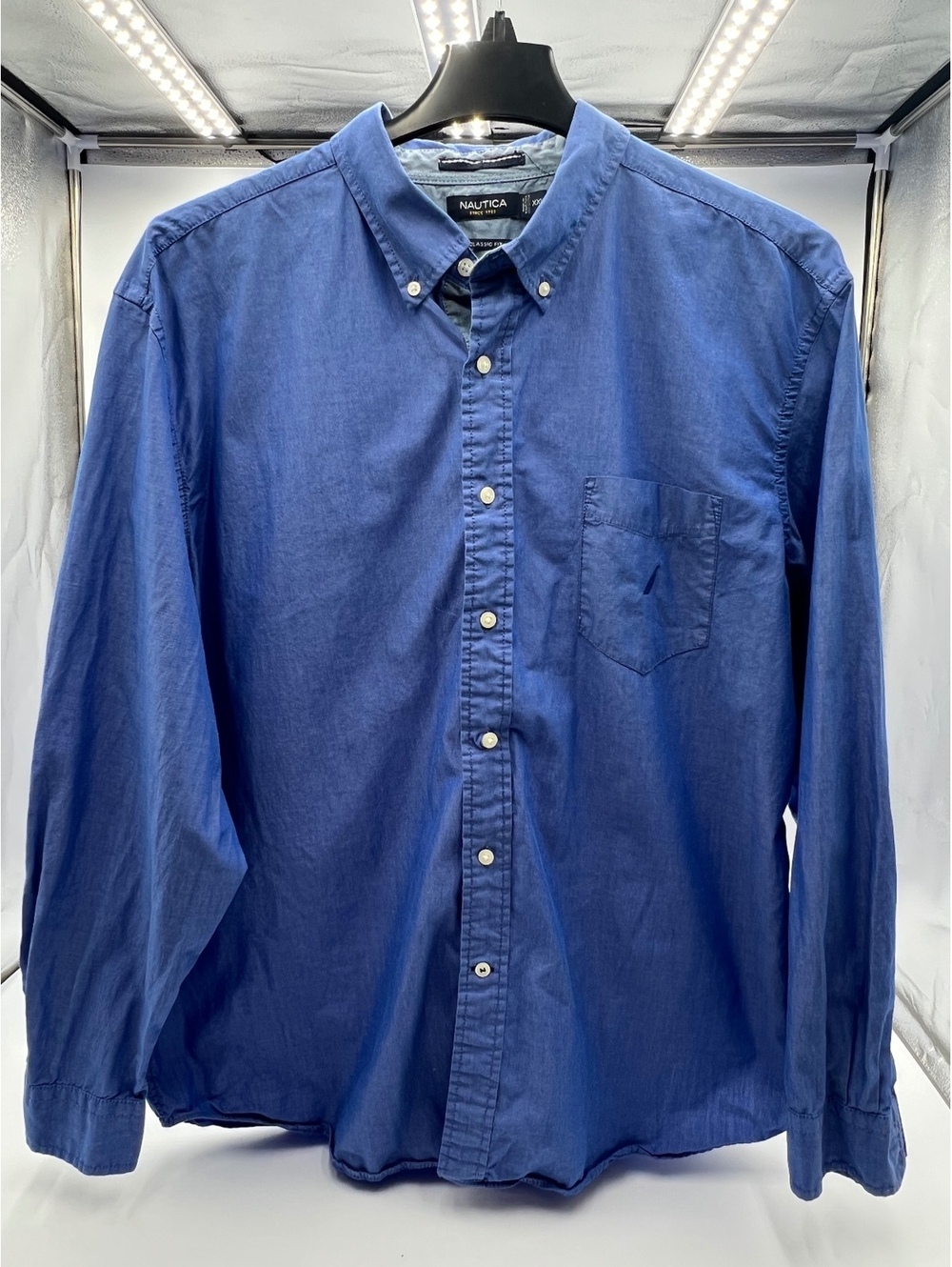 Nautica Men’s XXL Classic Fit Blue Long Sleeve Button Down Shirt (SKU 0408)